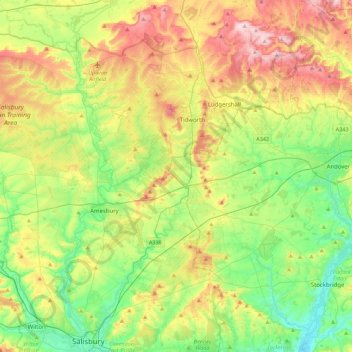 Mappa topografica River Bourne (Wiltshire), altitudine, rilievo