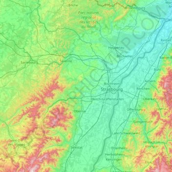 Mappa topografica Basso-Reno, altitudine, rilievo
