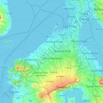 Mappa topografica Cavite, altitudine, rilievo