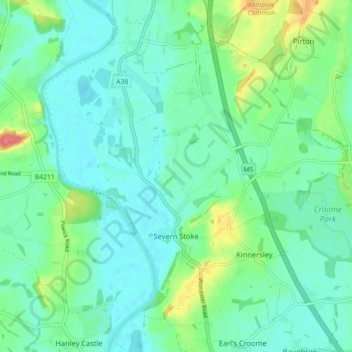 Mappa topografica Severn Stoke, altitudine, rilievo