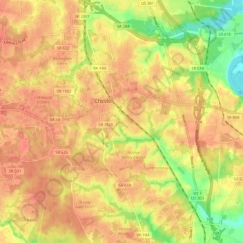 Mappa topografica Chester, altitudine, rilievo