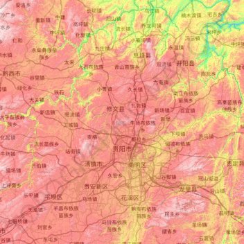 Mappa topografica 贵阳市, altitudine, rilievo