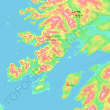 Mappa topografica Troms, altitudine, rilievo
