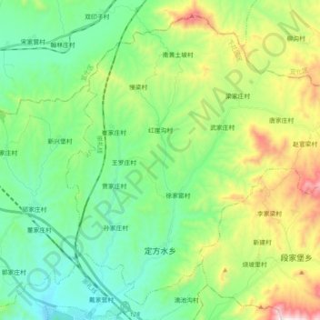 Mappa topografica 定方水乡, altitudine, rilievo
