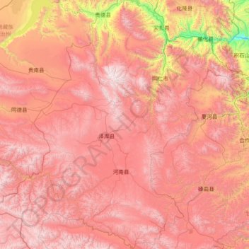 Mappa topografica 黄南藏族自治州, altitudine, rilievo