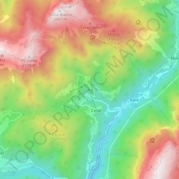 Mappa topografica San Tomaso Agordino, altitudine, rilievo