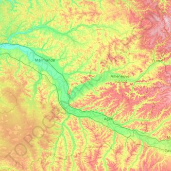 Mappa topografica Lot-et-Garonne, altitudine, rilievo