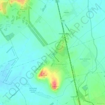 Mappa topografica Cheddington, altitudine, rilievo
