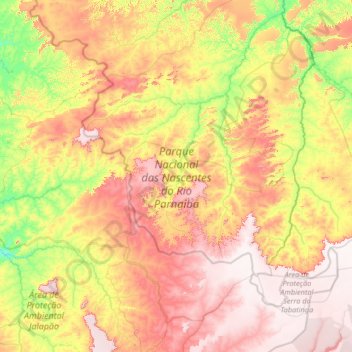 Mappa topografica Parque Nacional das Nascentes do Rio Parnaiba, altitudine, rilievo
