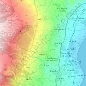 Mappa topografica Sant'Alfio, altitudine, rilievo
