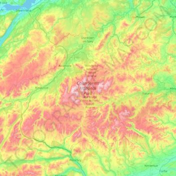 Mappa topografica Cairngorms National Park, altitudine, rilievo