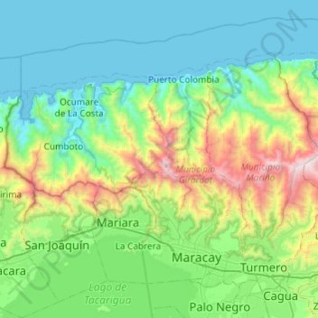 Mappa topografica Parque Nacional Henri Pittier, altitudine, rilievo
