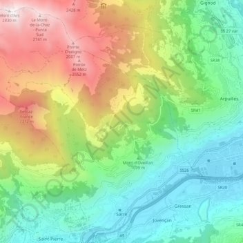 Mappa topografica Sarre, altitudine, rilievo