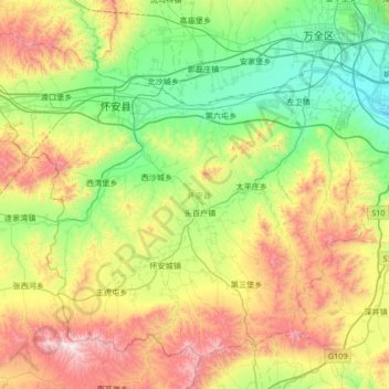 Mappa topografica 怀安县, altitudine, rilievo