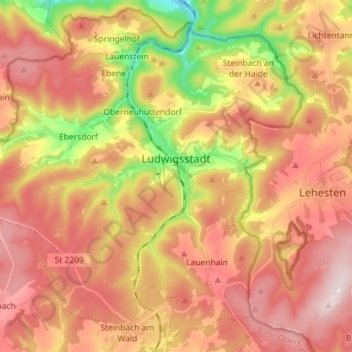 Mappa topografica Ludwigsstadt, altitudine, rilievo