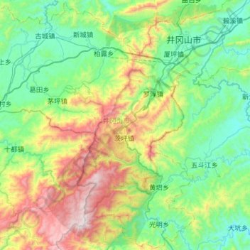 Mappa topografica 井冈山市, altitudine, rilievo