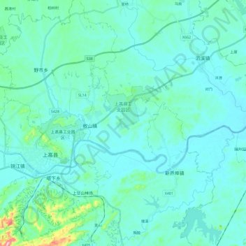 Mappa topografica 上高县工业园区, altitudine, rilievo