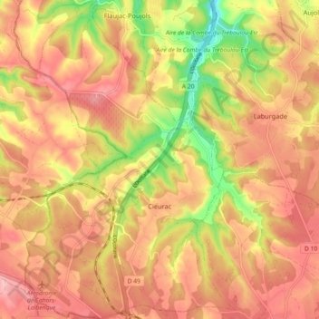 Mappa topografica Cieurac, altitudine, rilievo