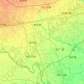 Mappa topografica 大厂回族自治县, altitudine, rilievo