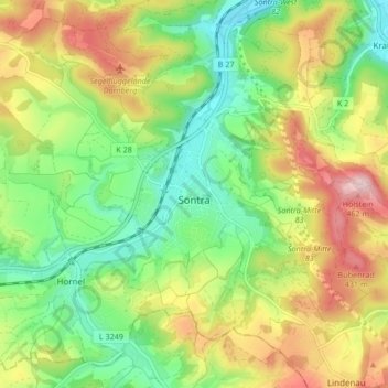 Mappa topografica Sontra, altitudine, rilievo