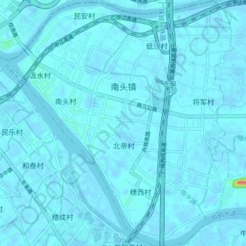 Mappa topografica 南头镇, altitudine, rilievo