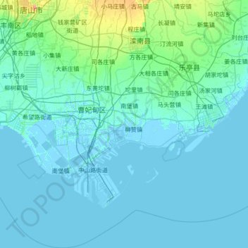 Mappa topografica 滦南县, altitudine, rilievo