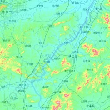 Mappa topografica 峡江县, altitudine, rilievo