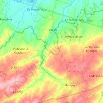 Mappa topografica Marigny-Le-Lozon, altitudine, rilievo