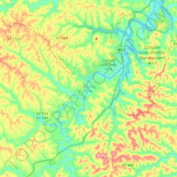 Mappa topografica Grayson Lake, altitudine, rilievo
