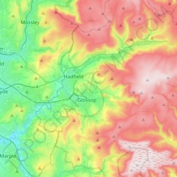 Mappa topografica River Etherow, altitudine, rilievo