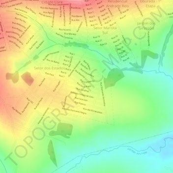 Mappa topografica Virgínia Parque, altitudine, rilievo