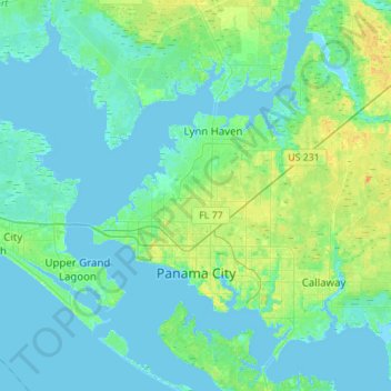 Mappa topografica Panama City, altitudine, rilievo