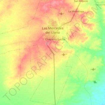 Mappa topografica Las Mercedes del Llano, altitudine, rilievo