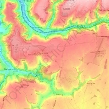 Mappa topografica Minchinhampton, altitudine, rilievo