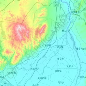 Mappa topografica 惠农区, altitudine, rilievo