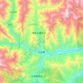 Mappa topografica 水晶镇, altitudine, rilievo