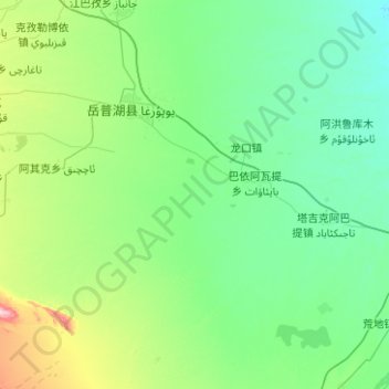 Mappa topografica 岳普湖县, altitudine, rilievo
