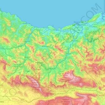 Mappa topografica Gipuzkoa, altitudine, rilievo