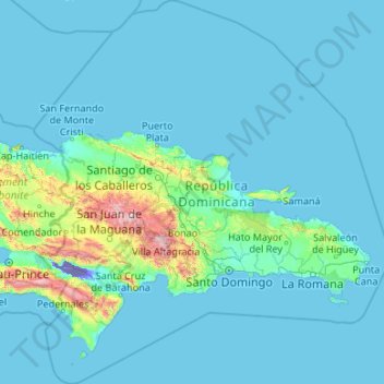Mappa topografica Repubblica Dominicana, altitudine, rilievo