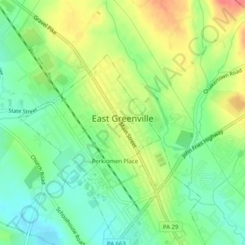 Mappa topografica East Greenville, altitudine, rilievo