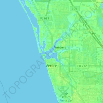 Mappa topografica Venice, altitudine, rilievo