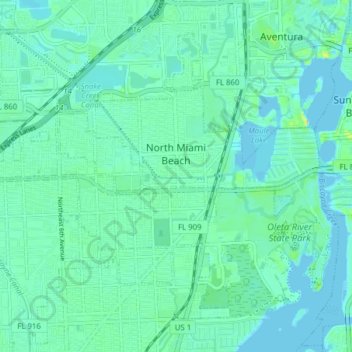 Mappa topografica North Miami Beach, altitudine, rilievo