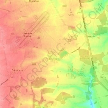 Mappa topografica Greetham, altitudine, rilievo