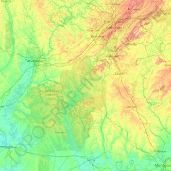Mappa topografica Cahaba River, altitudine, rilievo