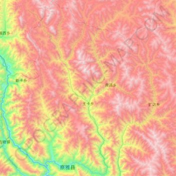 Mappa topografica 王卡乡, altitudine, rilievo