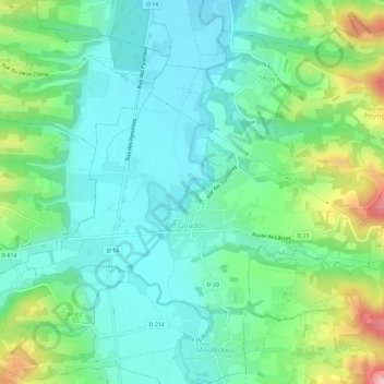 Mappa topografica Goudon, altitudine, rilievo