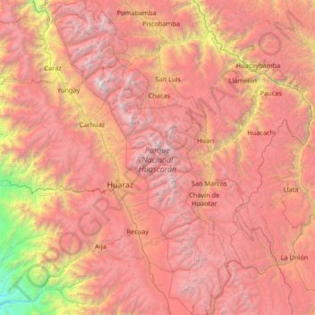 Mappa topografica Parque Nacional Huascarán, altitudine, rilievo
