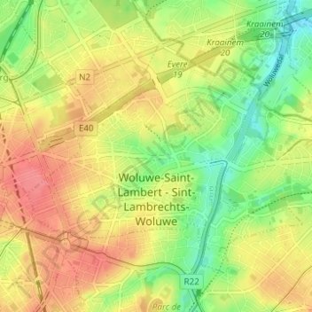 Mappa topografica Woluwe-Saint-Lambert - Sint-Lambrechts-Woluwe, altitudine, rilievo