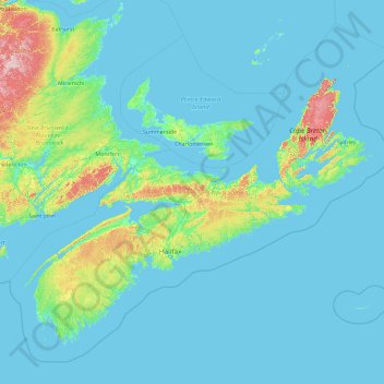 Mappa topografica Nova Scotia, altitudine, rilievo