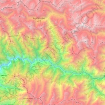 Mappa topografica Nichar, altitudine, rilievo